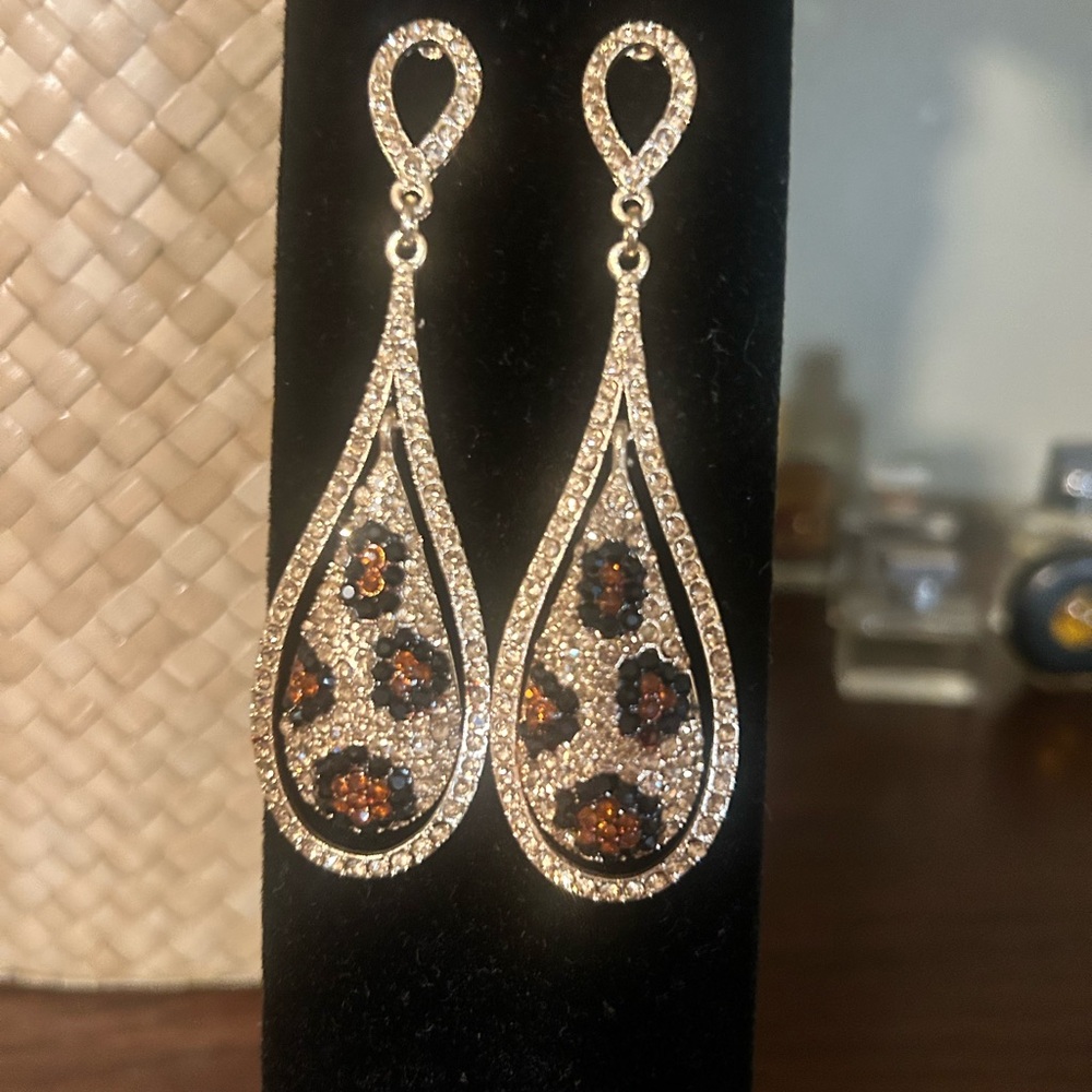 Gold and Animal print Crystal Teardrop Earrings.